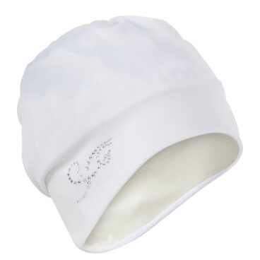 bonnet de bain tissu blanc & strass avec scratch