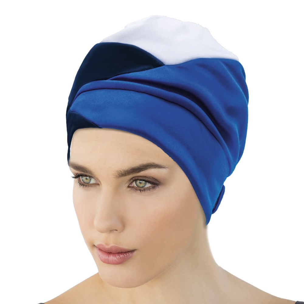 Bonnet de bain Tissu Bleu Blanc Noir avec scratch