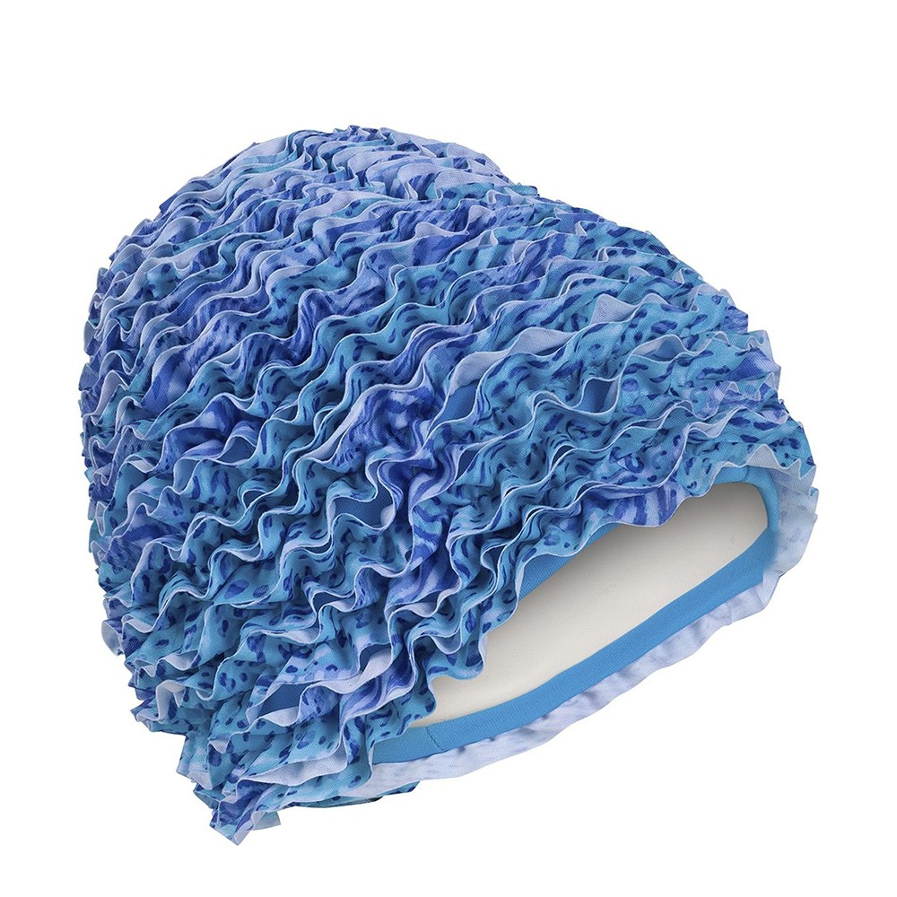 Bonnet de Bain Volants Tissu Bleus