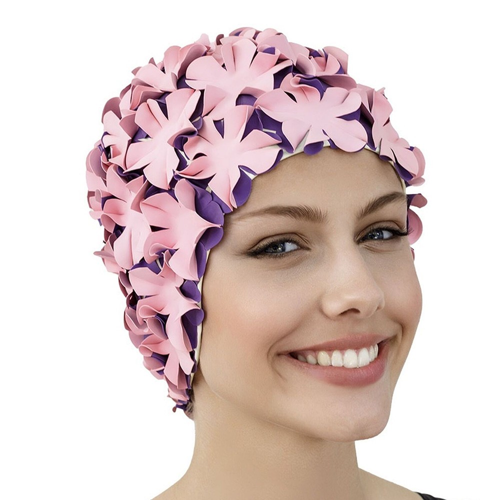 Bonnet de Bain à Fleurs Duo Rose et Prune - Bonnet de Bain Fleurs - Wimex  Europe Boutique