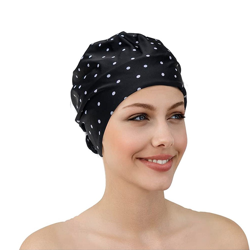 Bonnet de bain tissu noir à pois