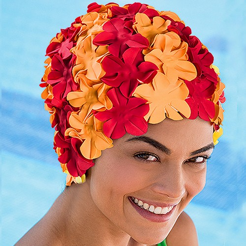 Bonnet de Bain Fleurs Rouge Orange